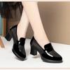 Summer Single Shoes High Heels Waterproof Table Thick Heel Mesh Breathable Leather Shoes