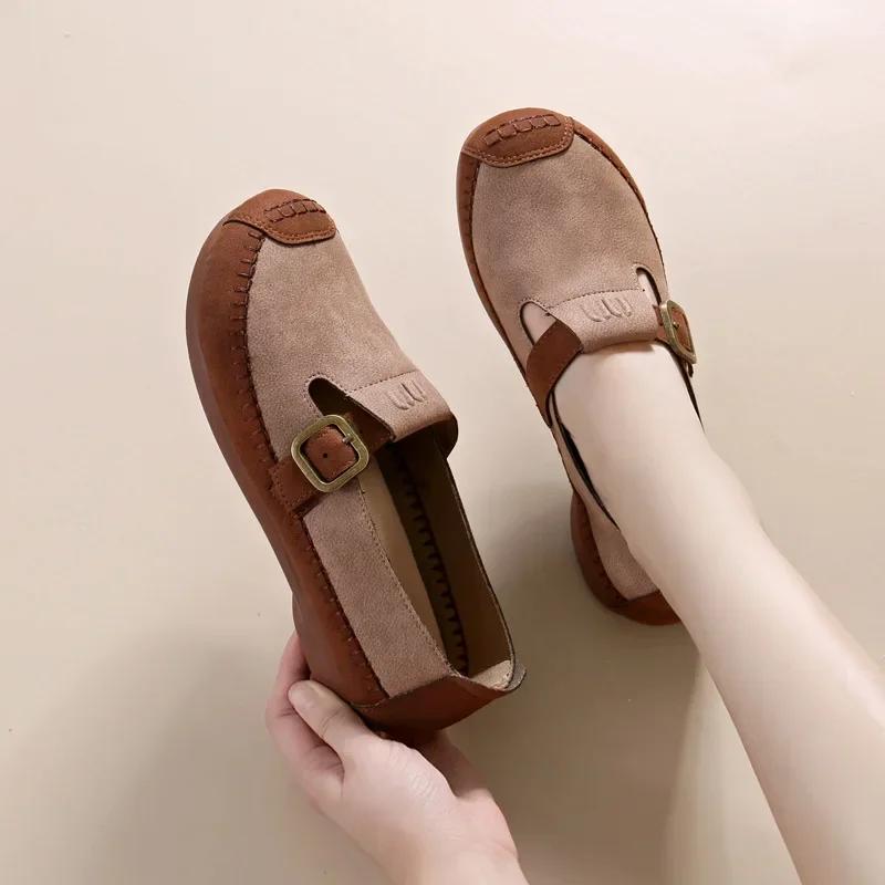 Women Shoes Autumn New Flat Sole Casual Shoes Retro Comfort Belt Buckle Trendy Maillard Anti Slip Shoes Versatile Zapatos Mujer