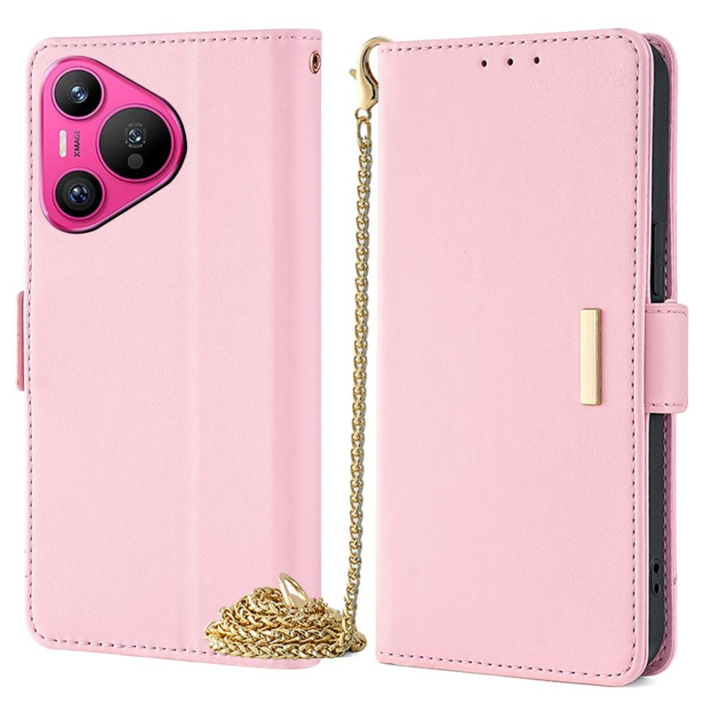 For Huawei Pura 70 Case PU Leather Wallet Stand Phone Cover with Crossbody Shoulder Strap