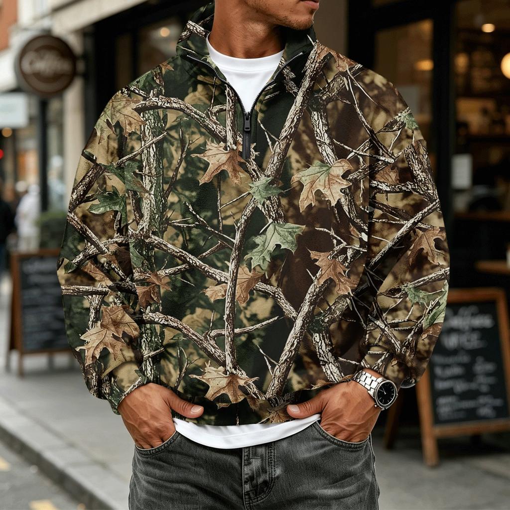 Men's Flannel Long Sleeve Sweatshirt with Camouflage Print