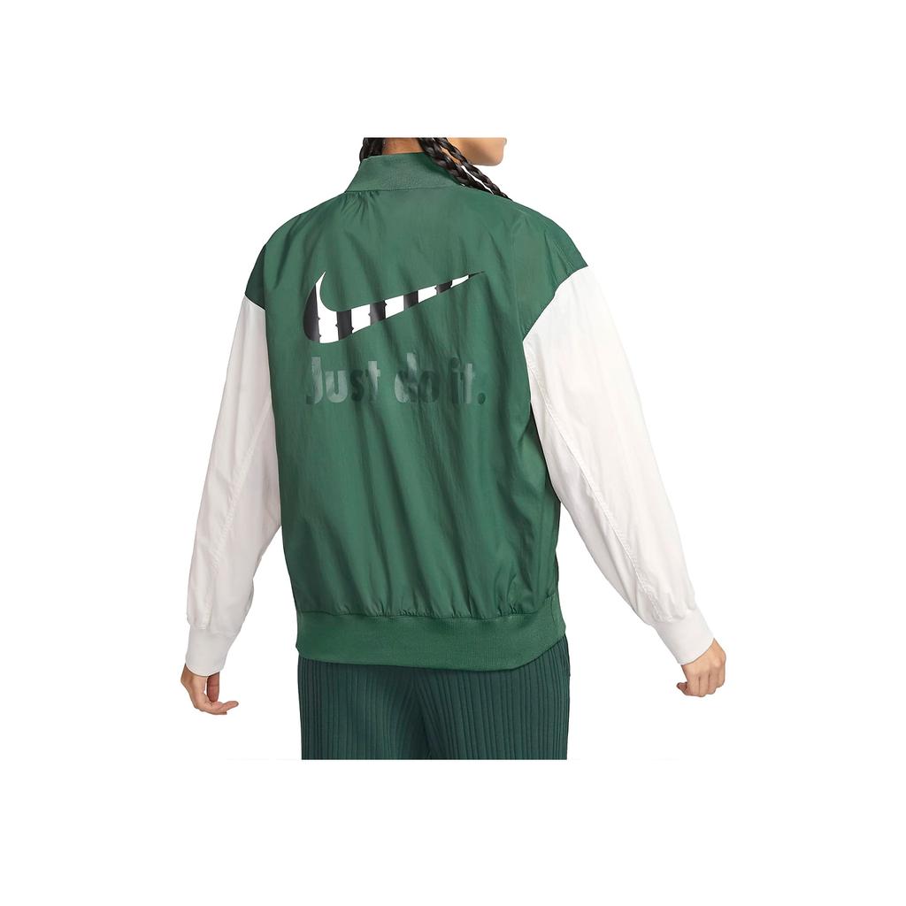 Nike Logo Print Color Block Double Zip Design Woven Loose Jacket Women Jackets Green FQ0703-323