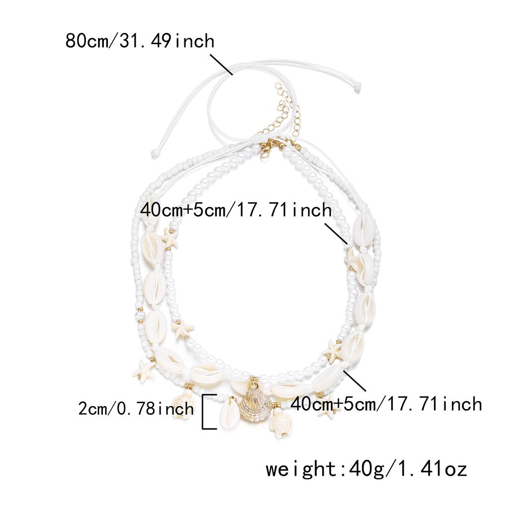 3Pcs/Set Vacation Shell Turtle Starfish Faux Pearl Beaded Necklace Summer Beach Ocean Theme Boho Jewelry For Women