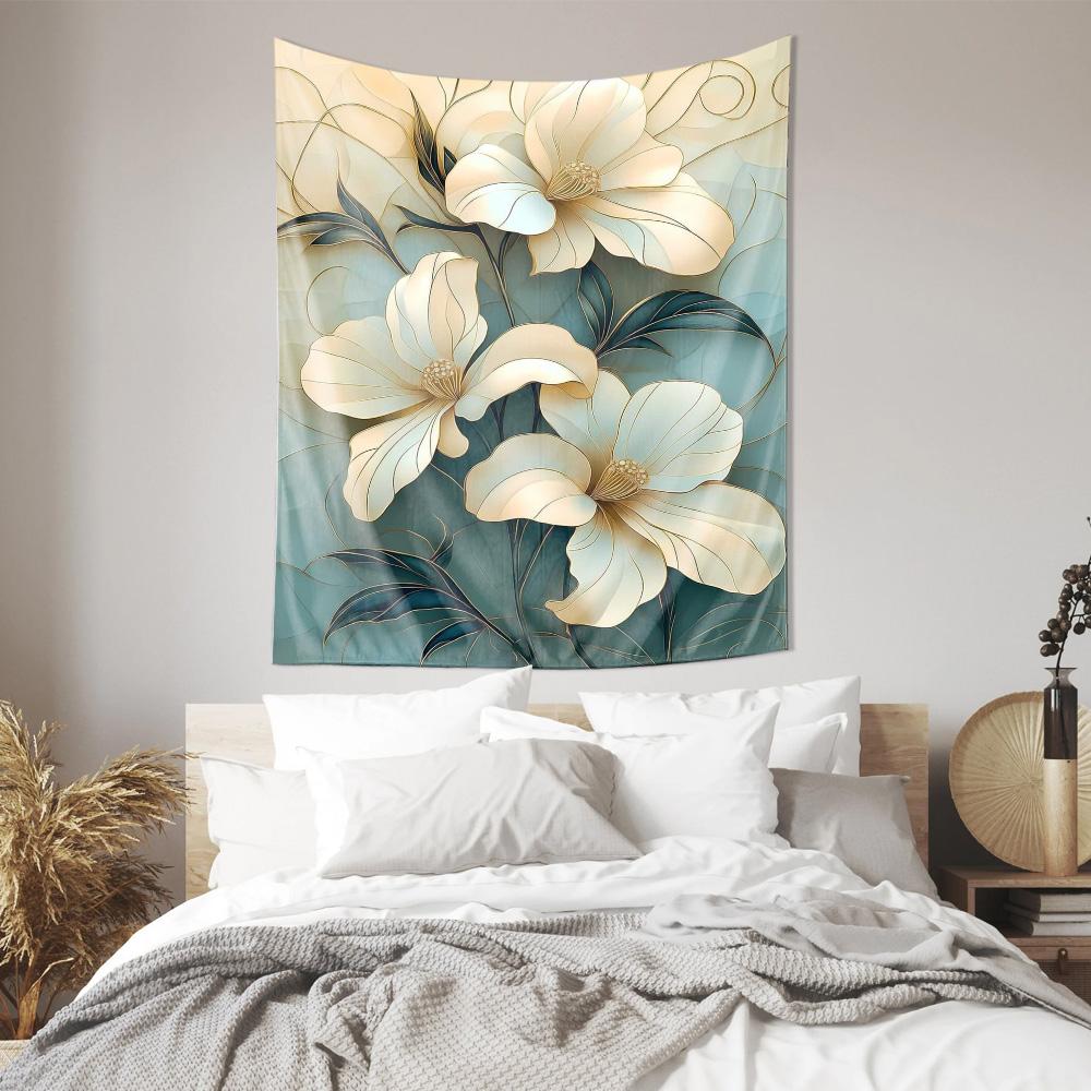 Elegant GoldTrimmed Flower Tapestry Living Room Wall Art Decor