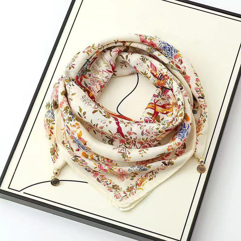 106x65cm Necklace Gift Silk Scarf Elegant Painted Pattern Versatile Neck Scarf Luxury Magnetic Closure French Style Multi-Color