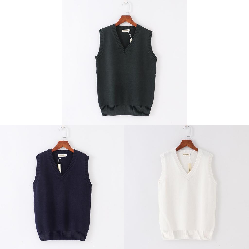 Cotton Knit Vest For Women With Vneck Pure Color Fall Winter College Style Gift