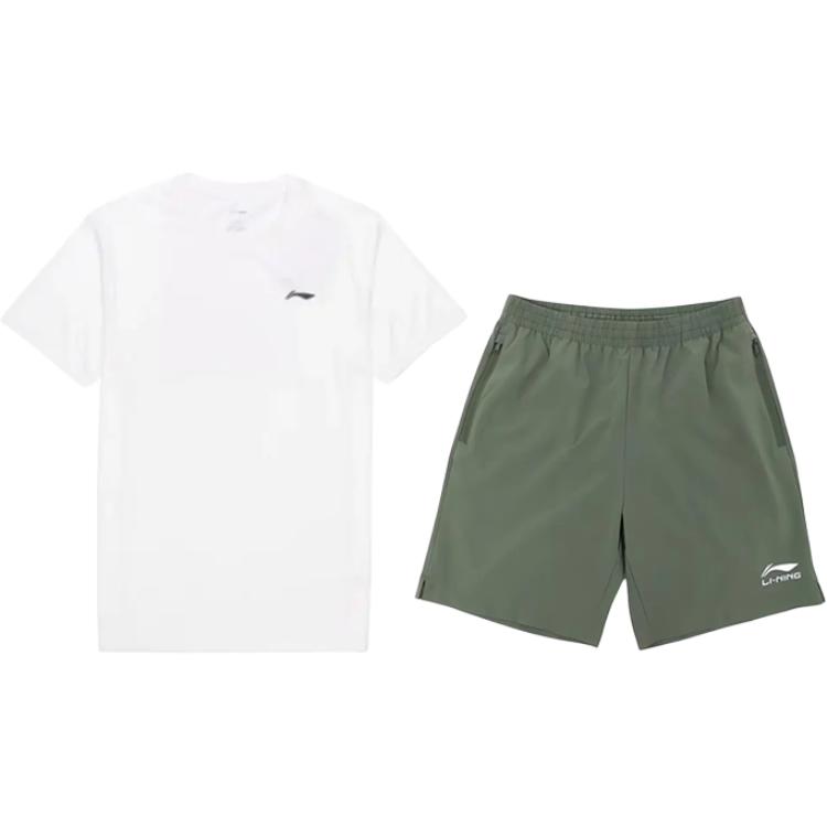 

Li-Ning Simple Comfortable Breathable Round Neck Pullover Short Sleeve Versatile Five Point Pants Casual Sports Suit YTST081-2+YKSV147-1 XXL