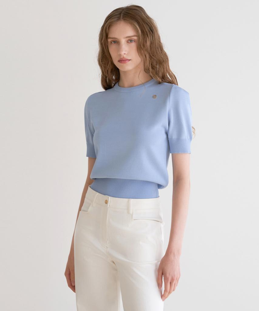 Illoje Shoulder Point Short Sleeve Knit (Blue)