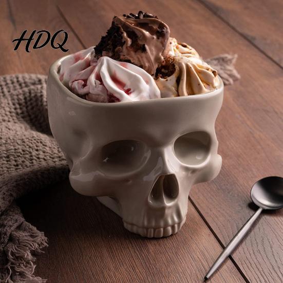 Spooky Home Decor 300/500ML Gothic Skull Bowl Ceramic Shaped Bowl for Cereal Pasta Functional Art Ice Cream Halloween Tabletop Skeleton Head Candy