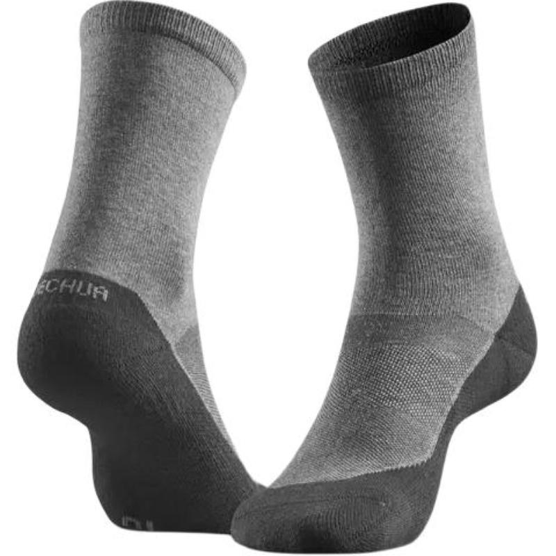 Decathlon Hike 50 Colour Block Letter Jacquard Hiking High Socks Unisex 2 Pairs Grey