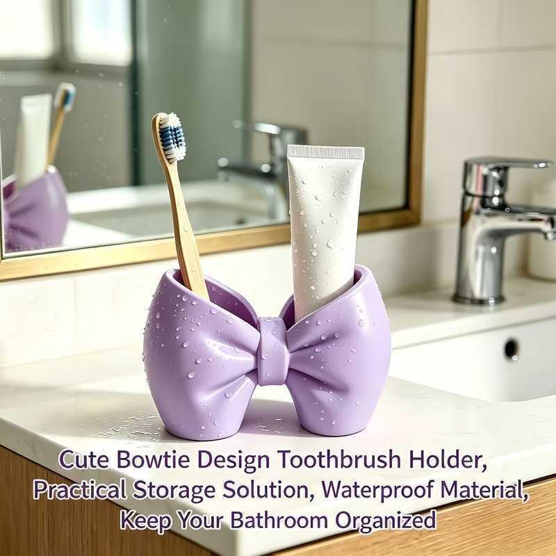 Cute Bow Shaped Cosmetic Brush Organizer Multifunctional Desktop Holder for Vanity Desk Office Stationery Storage