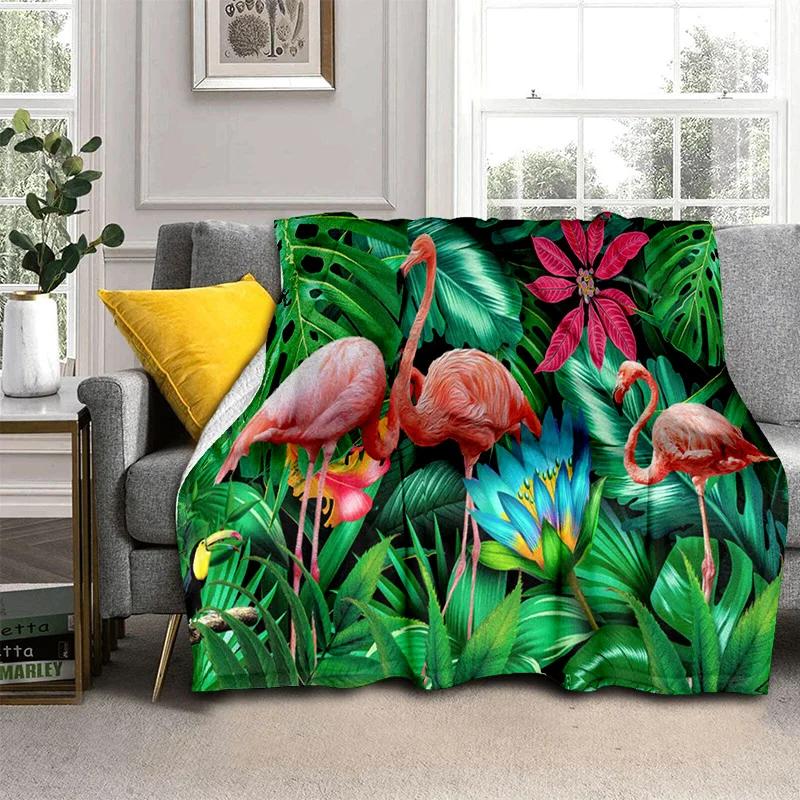 HD Pink Flamingo Bird Rainforest Cartoon Blanket,Soft Throw Blanket for Home Bedroom Bed Sofa Picnic Travel Cover Blanket Kids