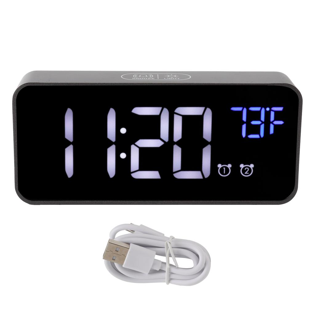 LED Digital Alarm Clock Thermometer with Snooze USB Charging Bedroom Office DecorationBlack