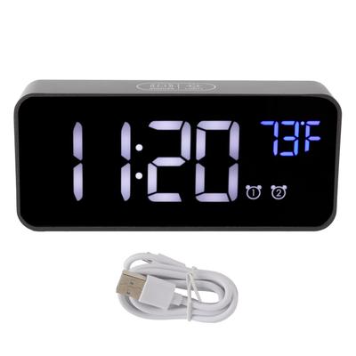 LED Digital Alarm Clock Thermometer with Snooze USB Charging Bedroom Office DecorationBlack