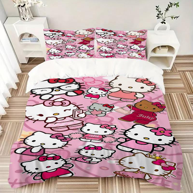 Hello Kitty Party Print 3Pcs Bedding Setduvet Cover With 2 Bedropillowcase Home Birthday Gift