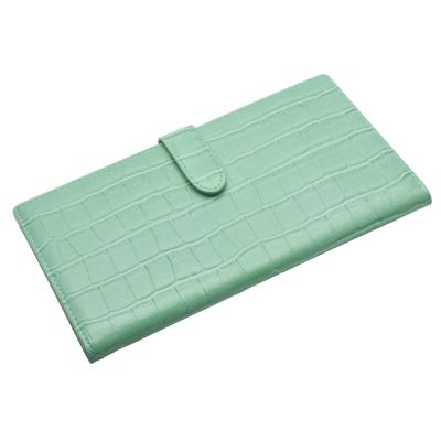 Slim, Long Wallet for Women, Featuring a Thin Crocodile Print (mint Green). It Offers a Large Capacity, Lightweight Design, Coin Purse, Card Slots,