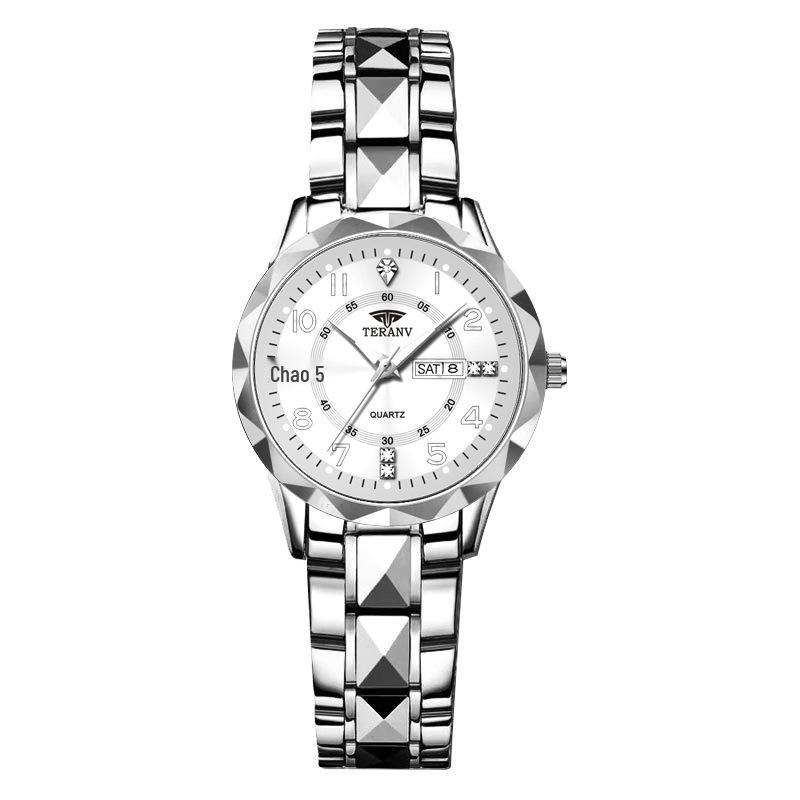 Rhombus Ladies Dual Calendar Waterproof Luminous Wristwatch with Solid Strap - Fashionable Gift for Women