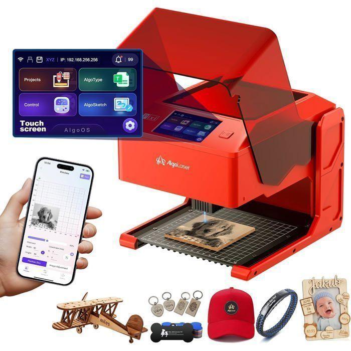 NOUVELLE TECHNOLOGIE 55 AlgoLaser Pixi Lasergraveerder 3W Touchscreen 3,5&rdquo; Hoge Precisie Lasersnijmachine Offline Voor Hout/Metaal/Glas Etc Rood rood