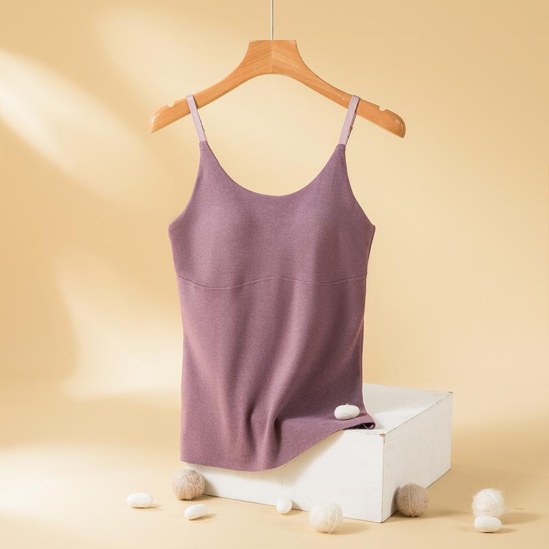 Women's Plush German Velvet Camisole with Chest Pads – Warm, Thick, One-Piece Base Top for Autumn and Winter