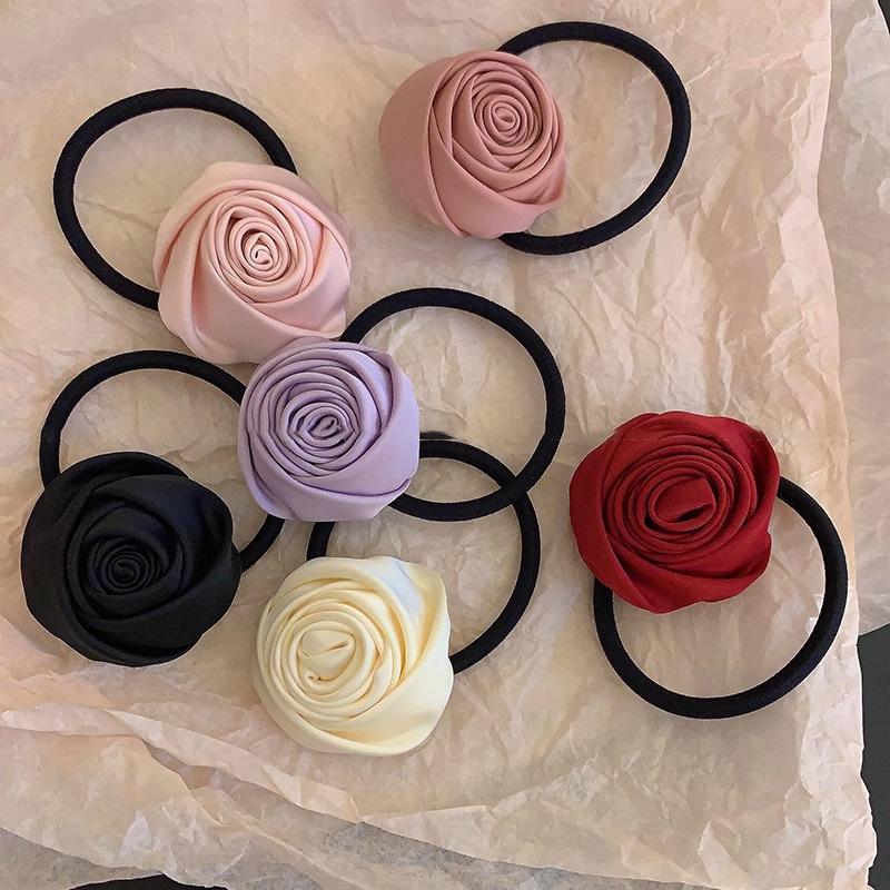 Elegant Retro Satin Rose Hair Tie - Stylish High-Class Hair Accessory