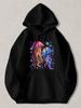 Black Pullover Hoodie with Vibrant Neon Jellyfish And Bubble Print Colorful Ocean Marine Life Graphic Sweatshirt for Casual Daily