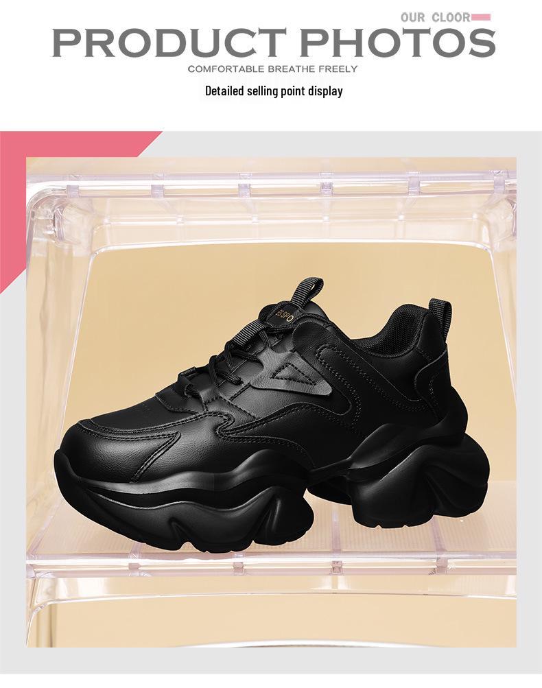 Damen Schwarze Dad Shoes, Herbst/Winter 2025, Dicke Sohle, Modische Höhenverstärkung mit Plus-Samt, Kleine Füße Lässige Sneaker.