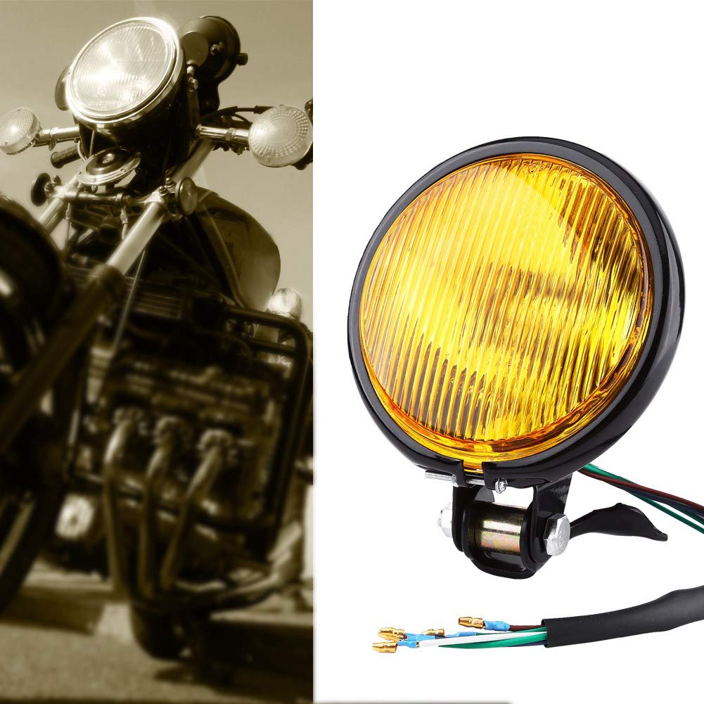 5" LED Motorcycle Headlight Universal Round Headlight Bulb for Kawasaki Honda Suzuki Chopper (Yellow)