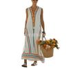 Spot new European and American women's clothing V-neck holiday casual digital positioning printed women's dress