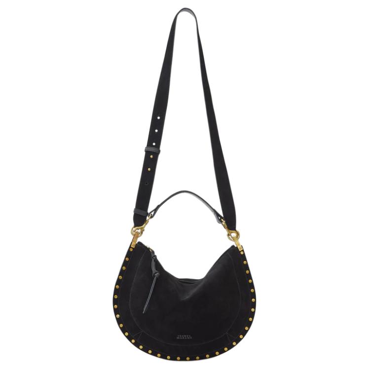Isabel Marant Oskan Adjustable Detachable Shoulder Strap Studded Suede Calfskin Shoulder Crossbody Handbag Women handbag Black BF0066FAB2C03M01BK