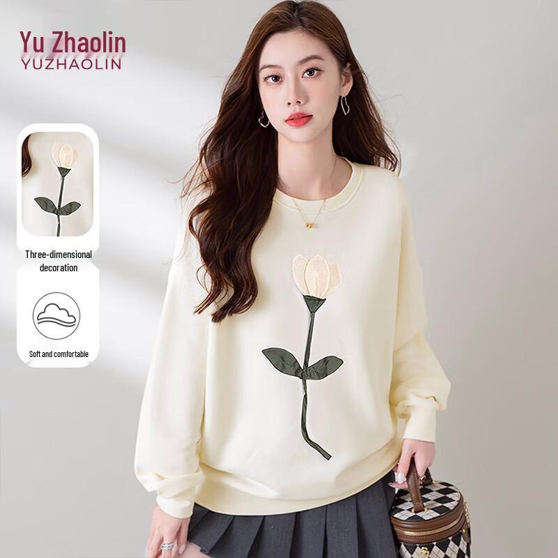 YUZHAOLIN Embroidered Round Neck Pullover Sweatshirt M