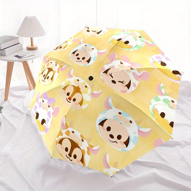 1pc Chip & Dale And Friends Home Essential Cute Cartoon Umbrella, Portable Folding Umbrella with Durable Iron Frame 8 Ribs, A0821005