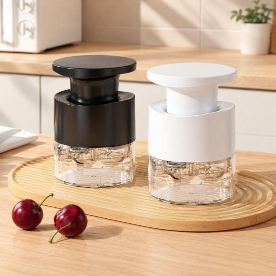 Kitchen Gadget for Fruits 7-in-1 Cherry Pitter Tool with Bottom Tray, Portable Fruit Seeds Remover Seven Hole Cherries Olives, Manual Multi-hole Corer