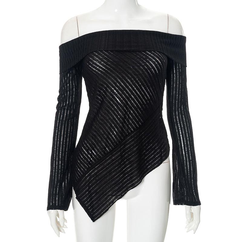 YYFS Moda damska Casual Wiosna Jesień Jednolity kolor Nadruk Długi rękaw Jedno ramię Bluzki i koszule