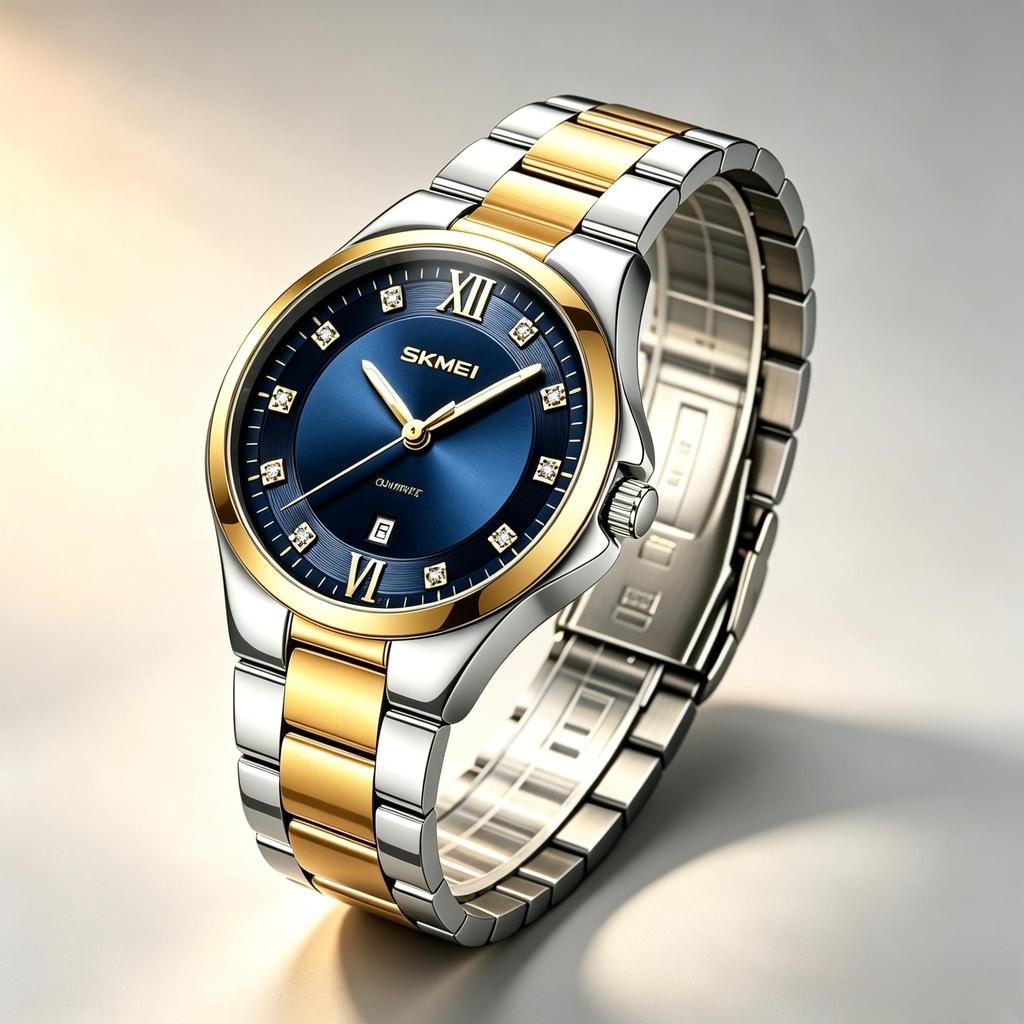 Women's Quartz Watch SKMEI Two-Tone Crystal Blue Dial 9409