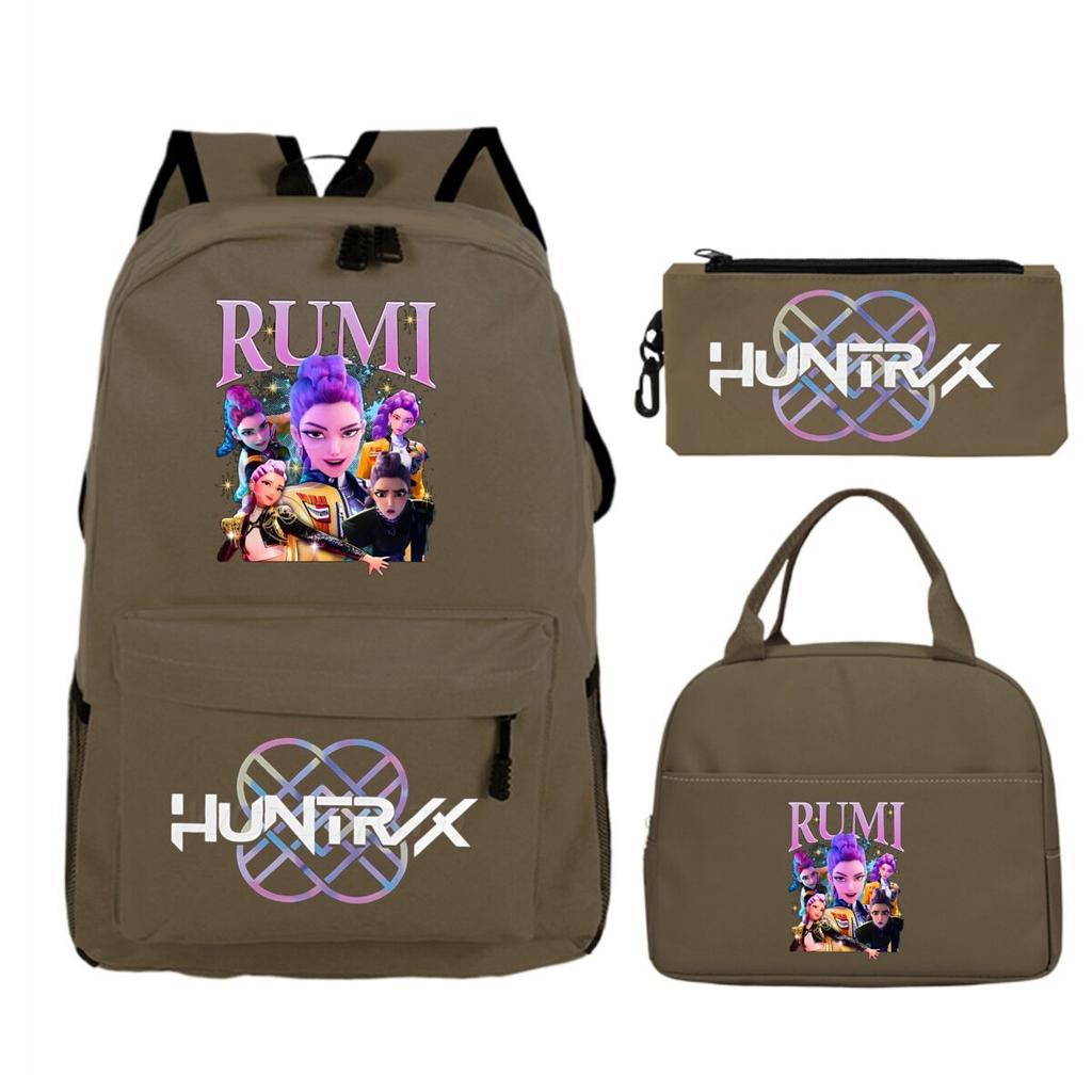 Primary and secondary school students schoolbag three-piece set, animation cartoon personalized printing backpack, casual pencil bag, meal bag