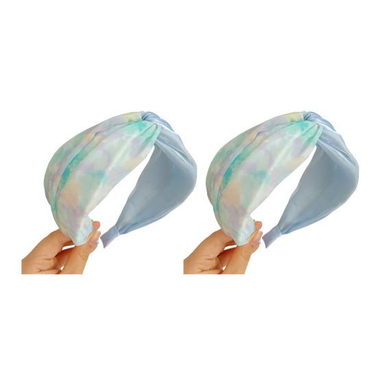 

2Pcs Women Headband Tie-Dye Color Knot Design Smooth Fabric Wide Hair Hoop Lightweight Stretchy Hair Accessory
