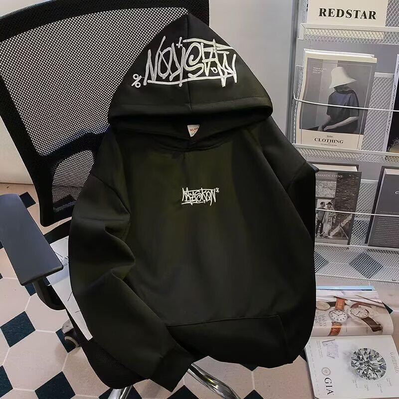 Pánská těžká světle šedá mikina s kapucí - Americký styl, Podzim 2025, Trendy ležérní bunda