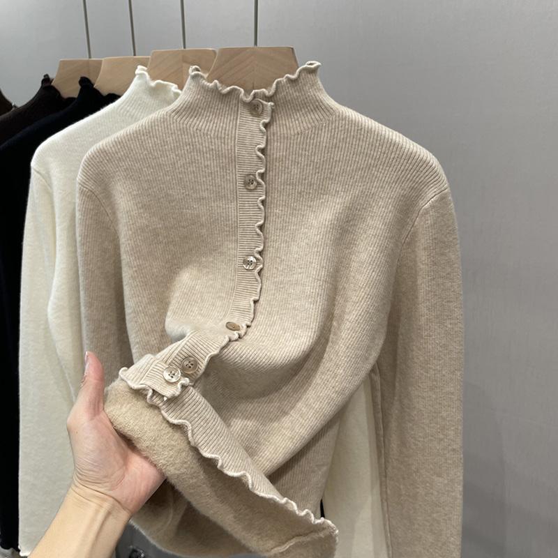 

Осень-зима, новый плюшевый пуловер, женский кардиган, модный, с оборками и высоким воротником, женские повседневные флисовые кардиганы с длинным рукавом для женщин 25223 One Size