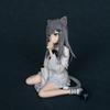 Nachoneko Seated Anime Cat Girl Figure Cute Cat Ear Gray Hair Eating Fish PVC Collectible Figure Desktop Ornament For Anime Fans