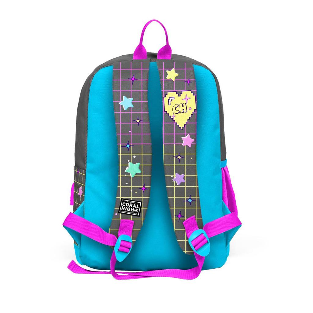 coral high Kinder-Schulrucksack mit vier Fächern, grau, blau, rosa, Anime-Muster, USB-Anschluss 23837