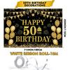 50th Birthday Decorations for Men Women - Happy 50th Birthday Banner Party Decorations Black Gold 50 Years Birthday Party Suppiles Background for