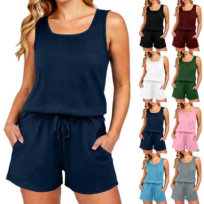 Women’s Sleeveless Tank Top and Shorts Set Casual Relaxed Fit Two Piece Outfit with Drawstring Waist Pockets