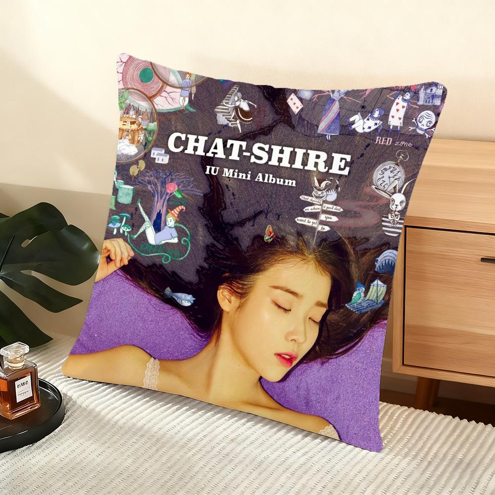 Korea Singer IU Album Cushion Cover Silky Short Plush Home Sofa Cushion Cover - Invisible Zipper Home Decoration