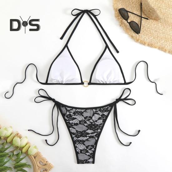 2 stk/sett Dame Bikini Sett Halter Badebukse med Sløyfe Snøring Lav midje Svømmebukser Sett Slangeskinnmønster Delt Design Strandklær
