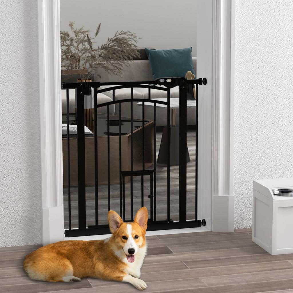Pet Dog Safety Gate Door Automatic Closing No Drilling from 74 To 80 Cm Steel Black