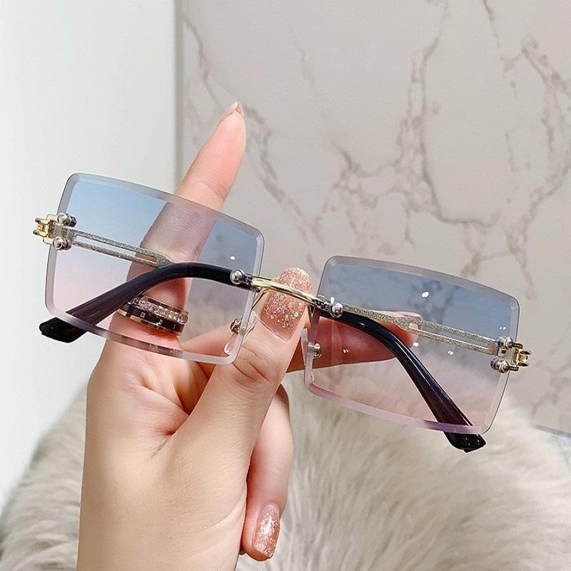 Gradient Pink Stylish Women Sun Glasses Square Retro Decorative Sun Shades Outdoor Travelling UV Protection Sunglasses
