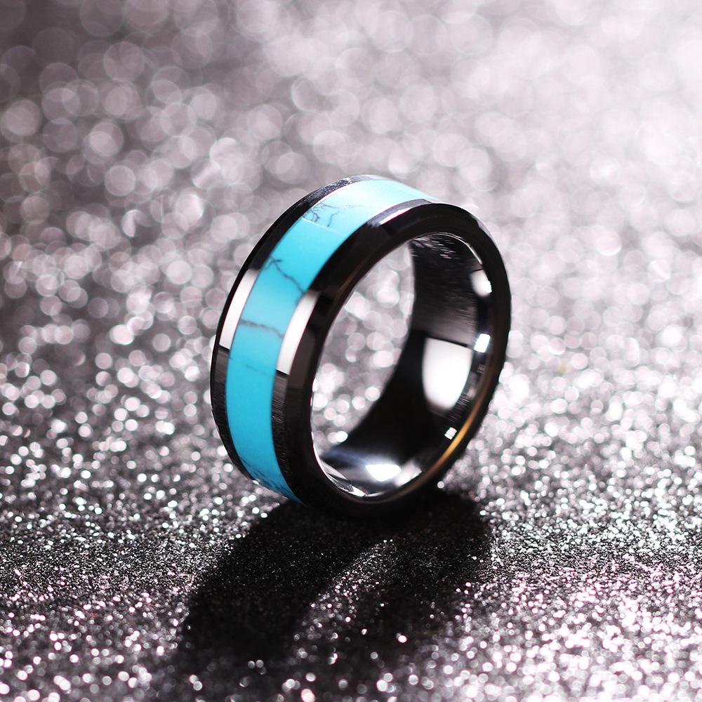 8MM Stainless Steel Natural Turquoise Fashion Ring - Versatile Personality Style