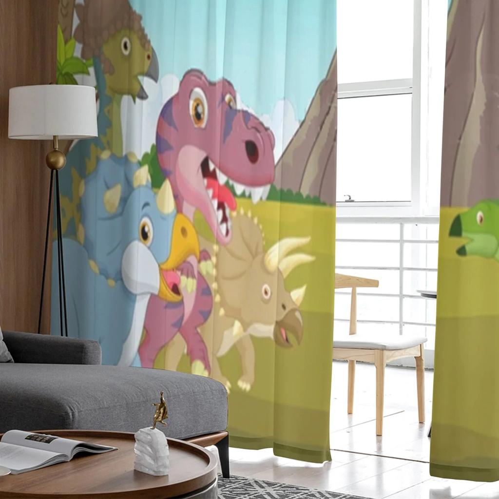 Forest Cartoon Dinosaur Tulle Sheer Window Curtains For Living Room The Bedroom Modern Chiffon Voile Curtains Fabric Drapes
