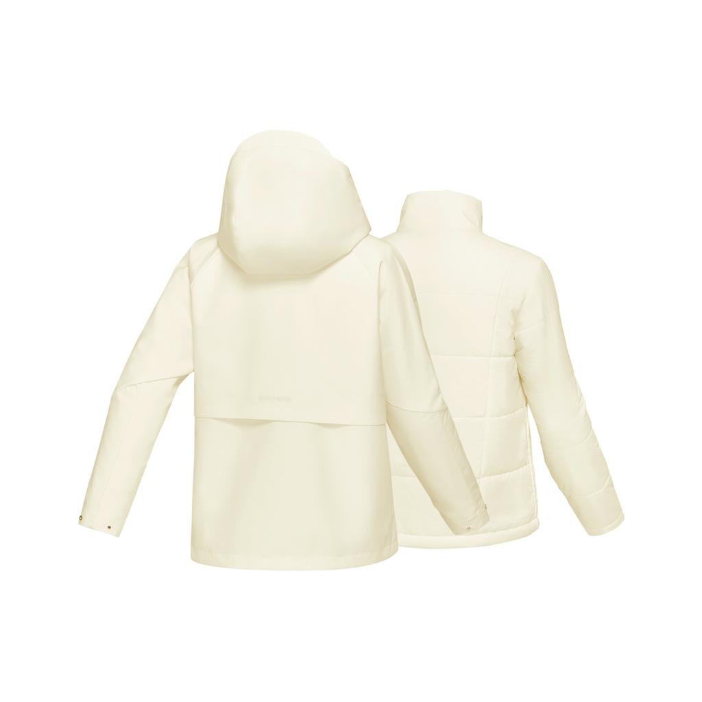 Skechers Warmth Resistant Durable Woven Hooded Jacket Soft Sport Comfortable Commuter Versatile Casual Set Women Outerwear Corn-White P125W013-01PJ