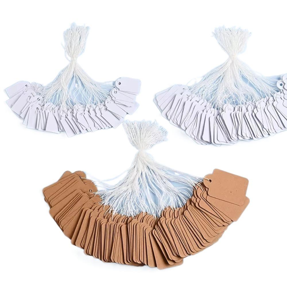 200pcs Handwritten Kraft Paper Labels Rectangular Handmade Jewelry Display Price Label Wearing Rope Garments Price Tags