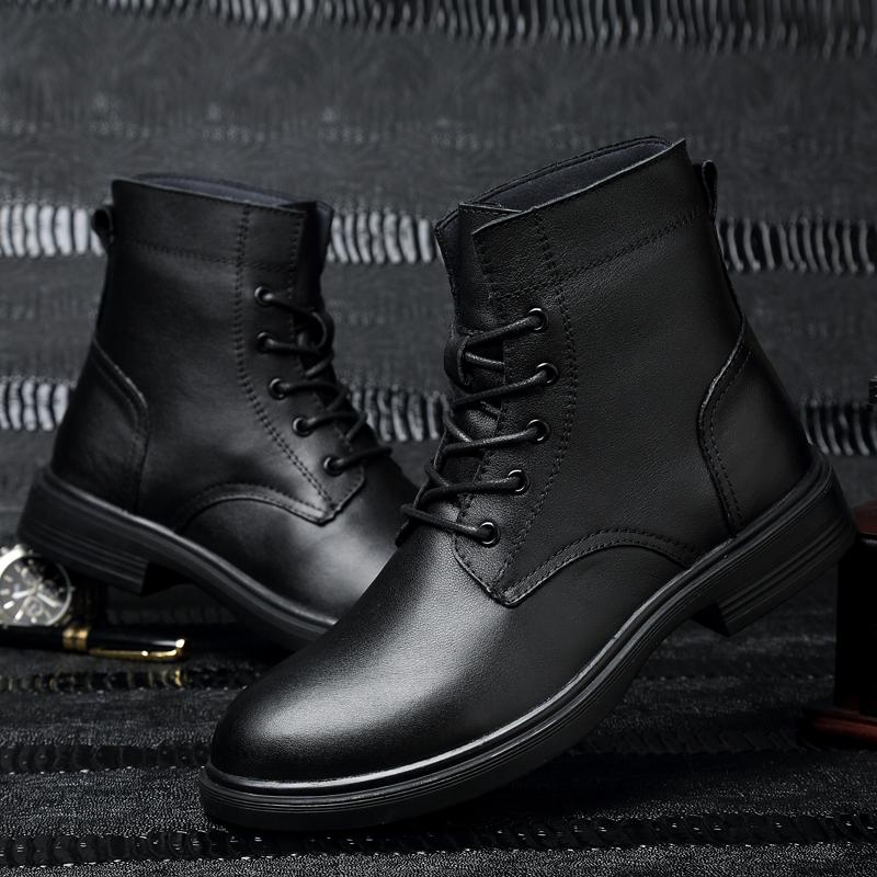 FashionMen Genuine Leather Ankle Boots Classic British Style Motorcycle Boots Leisure Walk Outdoor Footwear Soft Man Warm Winter Boots